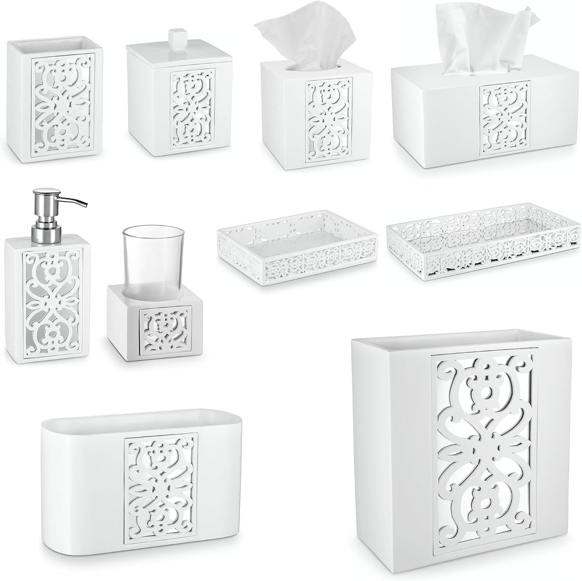Creative Scents Mirror Janette White 6 Piece Bathroom Accessories Set