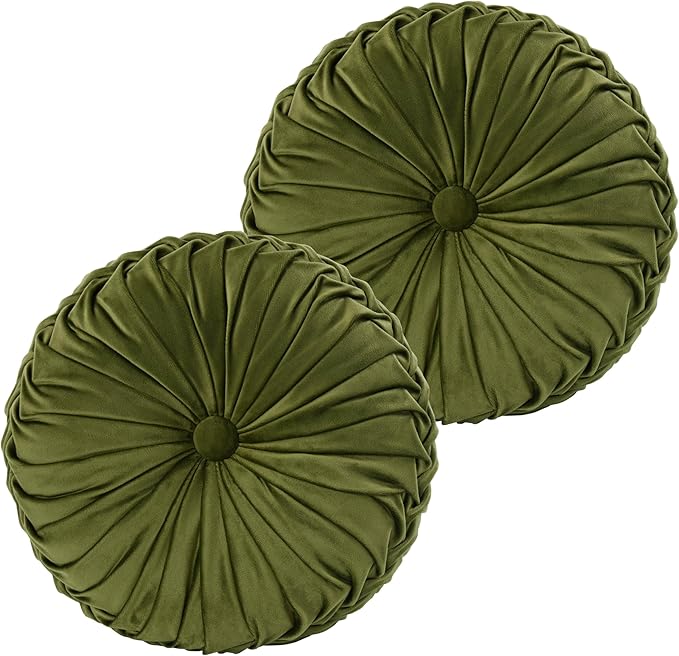 HIG Set of 2 Decorative Round Pleated Throw Pillows, Classy Accent Pumpkin by HIG