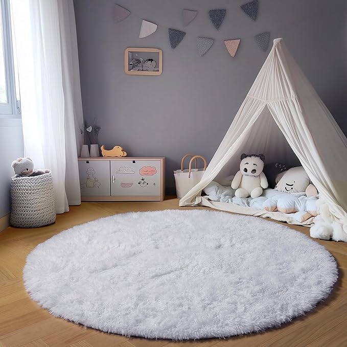 ONASAR White Round Rugs 6ft for Living Room Bedroom, Fluffy Circle Area Rug for - Image 3