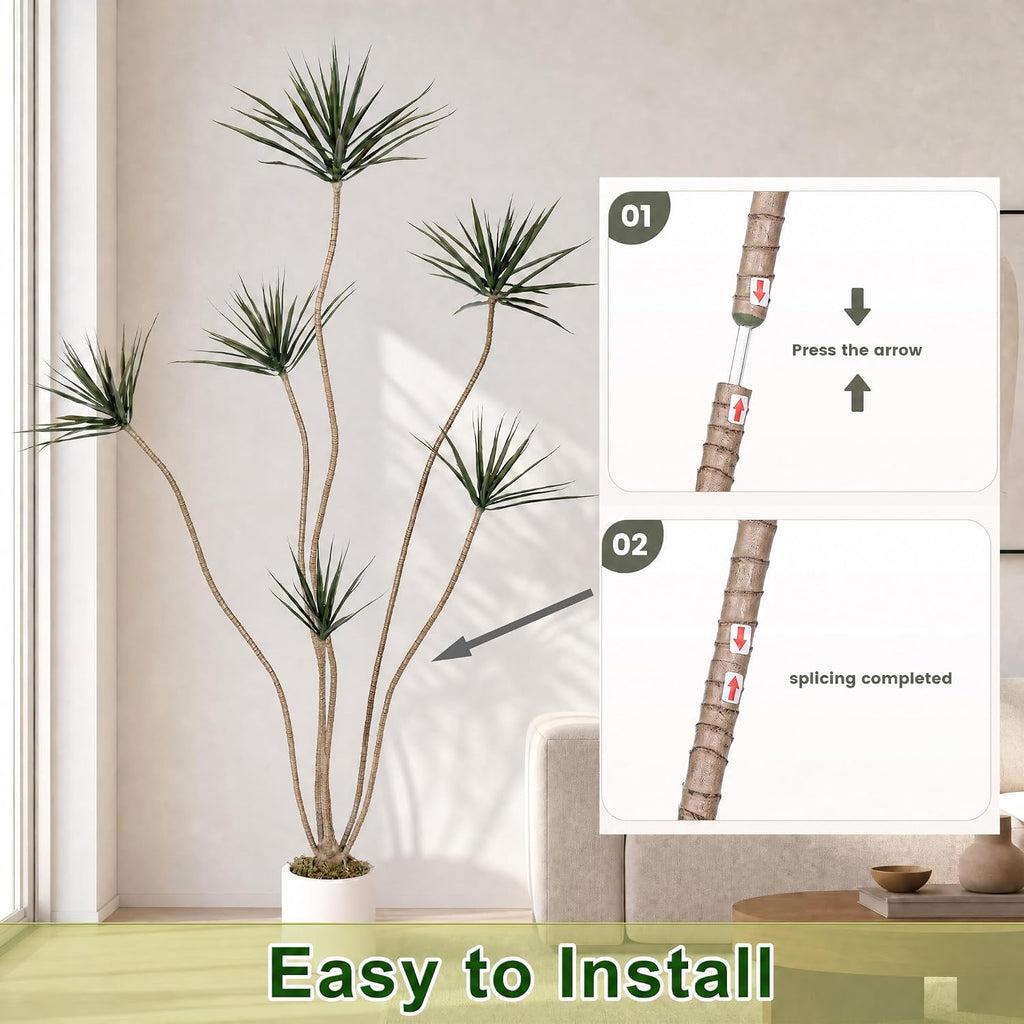 Artificial Dracaena Marginata Tree 7FT Faux Dragon Plant with Roots 84inch