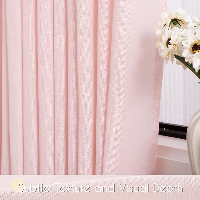 Extra Long Light Pink Linen Curtains 120 Inch Length 2 Panels - Image 3