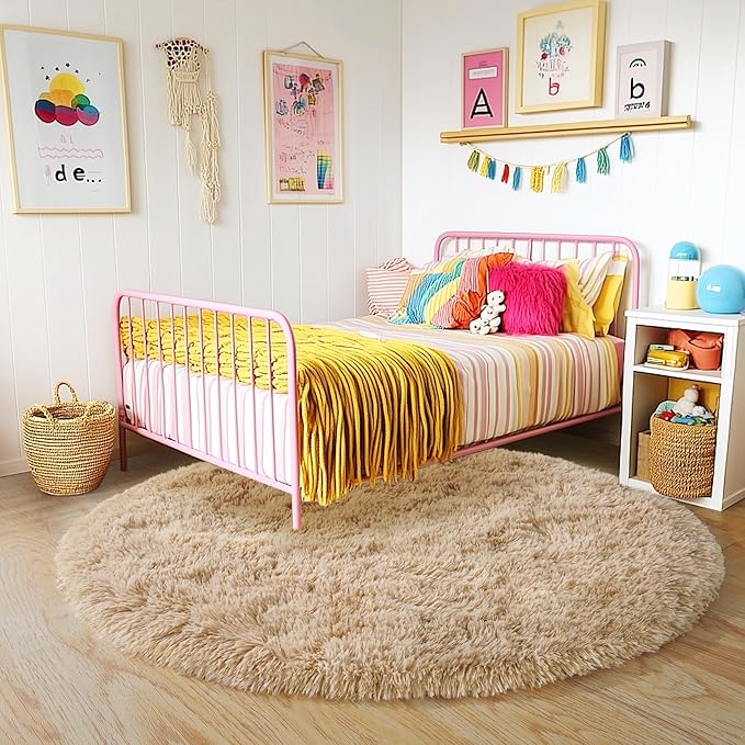 6‘x6’ Beige Round Rug for Bedroom, Ultra Soft Fluffy Circle Rug for Kids Girls - Image 4