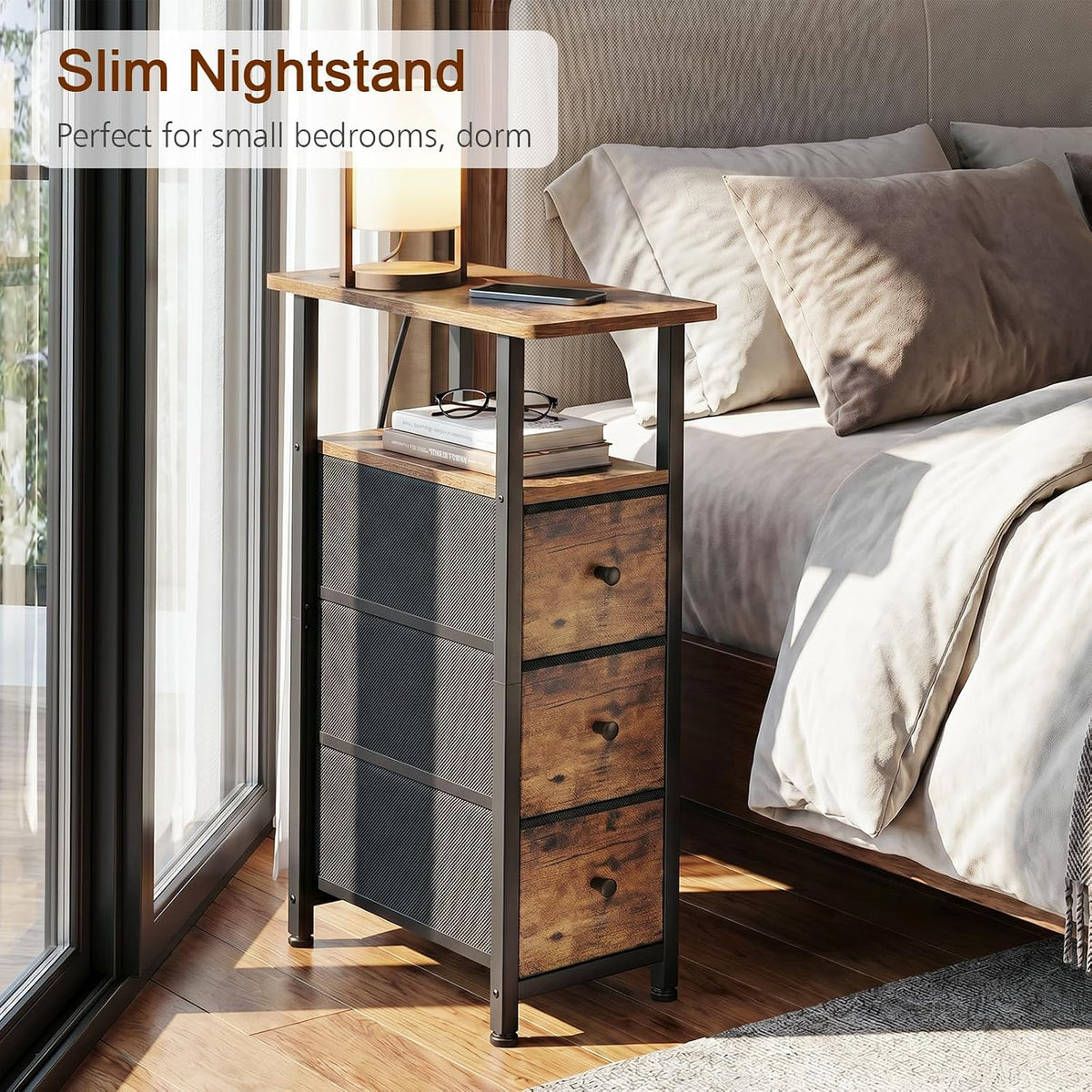 LOAKEKEL Narrow End Tables Living Room Set of 2 with Charging Station