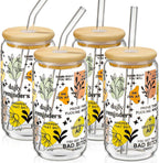 Iced Coffee Cups with Lids,Glass Cups with Lids and Straws,4 Coffee Tumbler