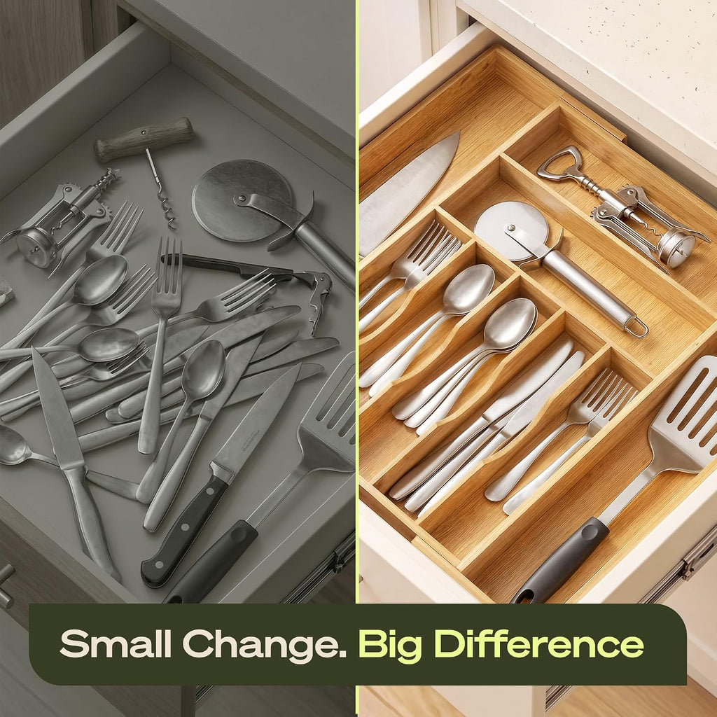 ROYAL CRAFT WOOD Luxury Bamboo Kitchen Drawer Organizer for Kitchen Organization - Silverware Organizer, Utensil Holder & Cutlery Tray Drawer Dividers for Flatware Silverware Storage, 9 Slot, Natural