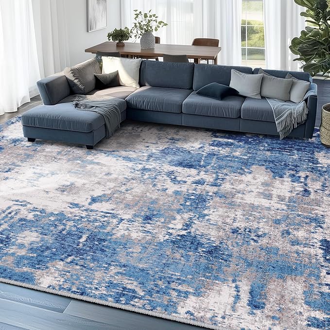 Washable Area Rugs 9'x12' Non-Slip Modern Abstract Soft - Image 8