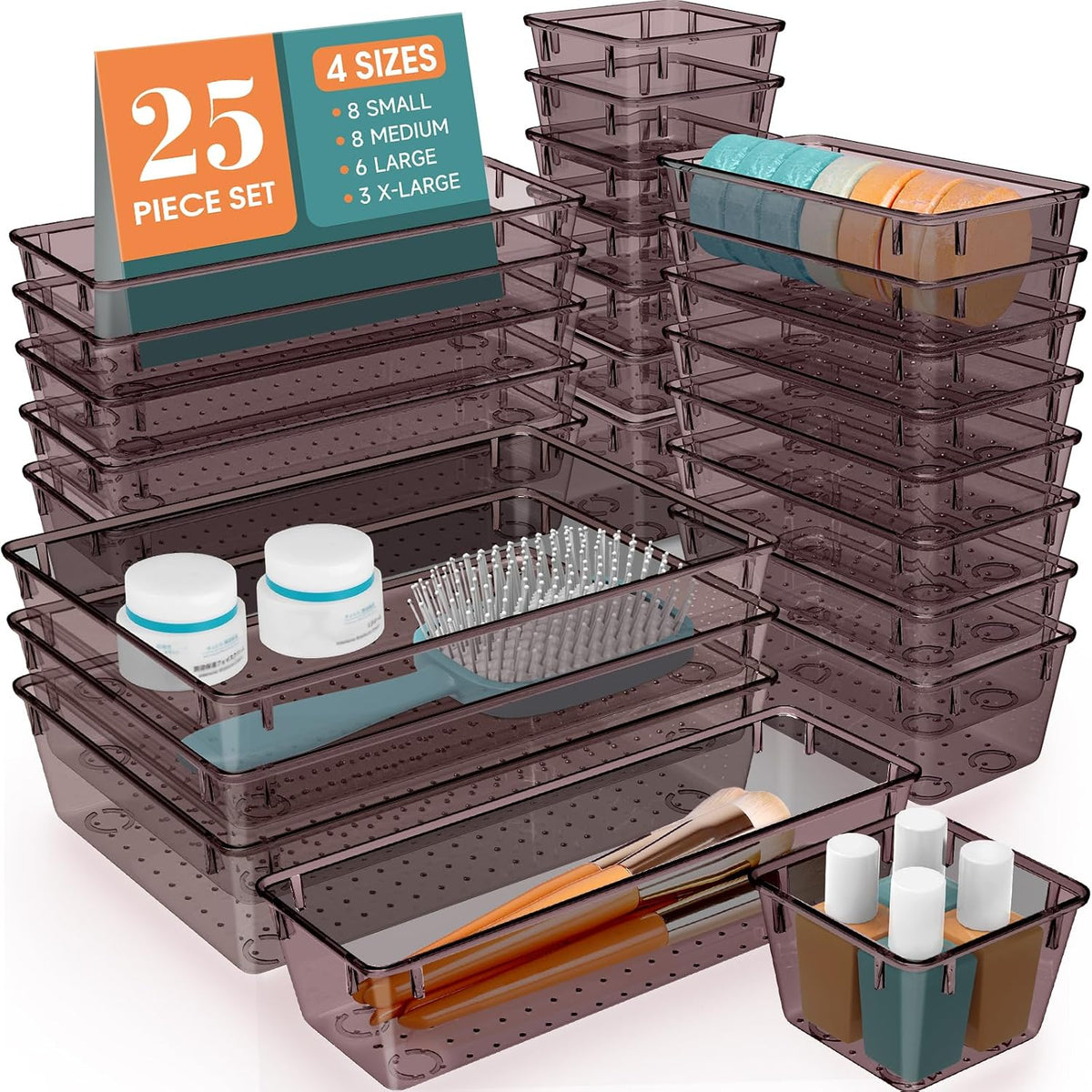 25 PCS Clear Plastic Drawer Organizer, Makeup Organizers and Storage Bins
