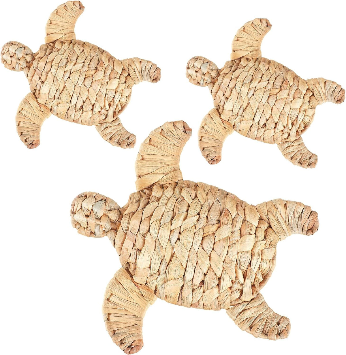 Threehoney 3 Pcs Sea Turtle Beach Decor Handmade Wicker Turtle Wall Decor