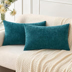 MIULEE Pack of 2 Dark Teal Throw Pillow Covers 12x20 Inch Soft Chenille Lumbar by MIULEE
