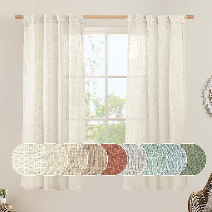 LAMIT Natural Linen Semi Sheer Curtains 63 Inch by LAMIT