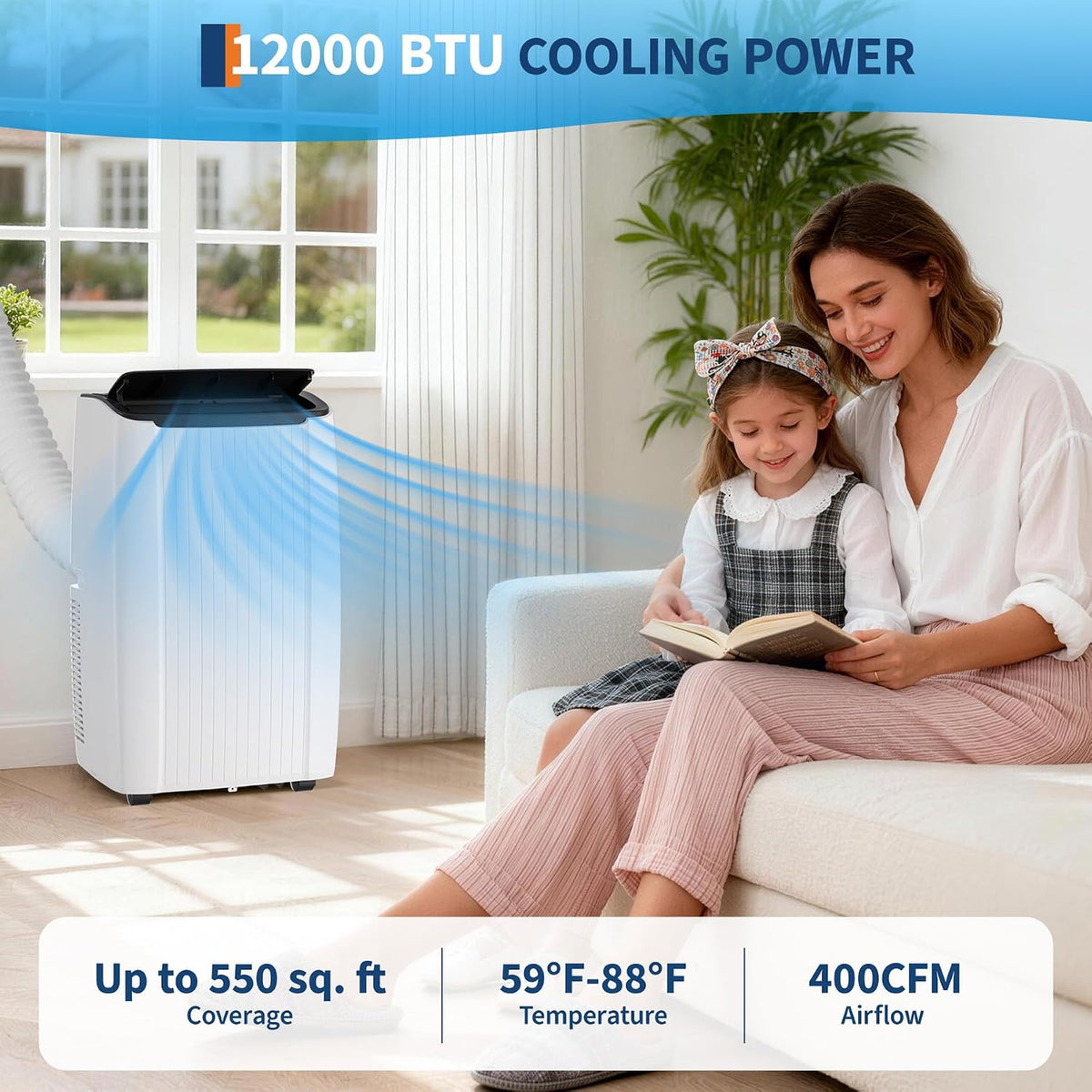GarveeTech 12000 BTU Portable Air Conditioner, 3-in-1 AC Unit with Dehumidifier & Fan for Rooms up to 550 Sq.Ft, Quiet Cooling Conditioner with Remote Control for Bedroom/Home/Office