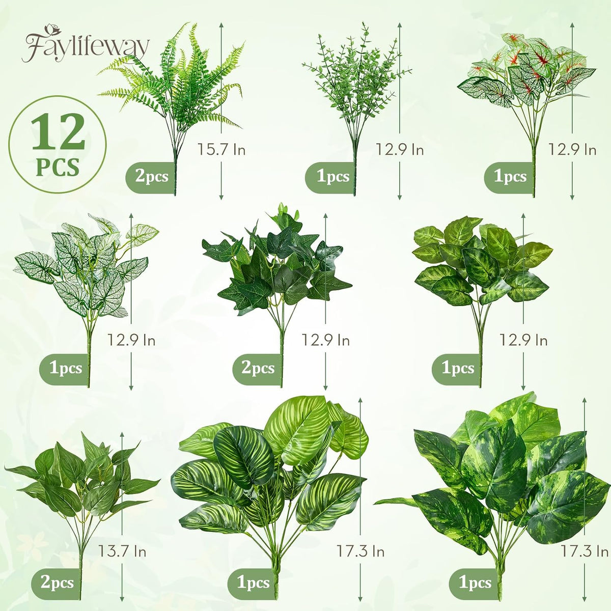 12 Bundles Artificial Plants Outdoor, UV Resistant Greenery