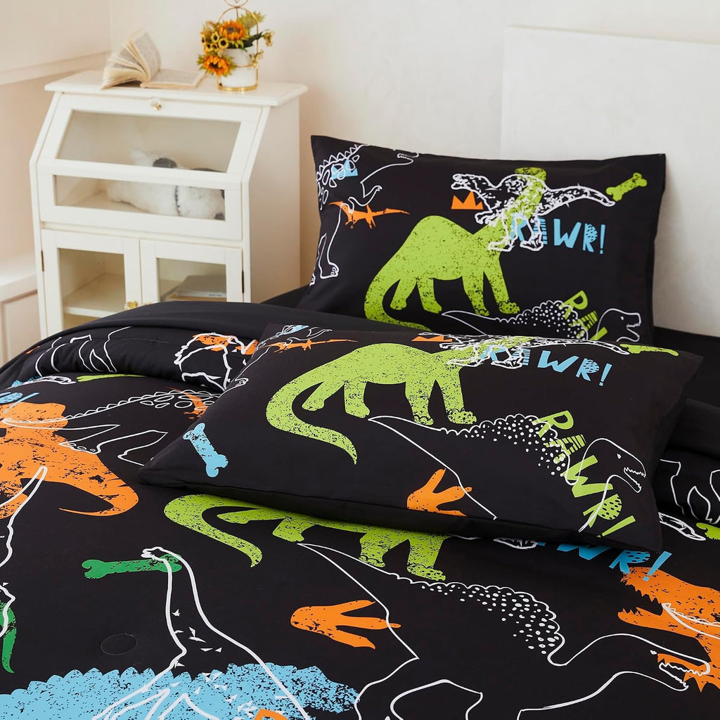 RYNGHIPY Dinosaur Comforter Set Twin Size 3Pcs Dinosaur Bedding Set for Kids Boys Girls Microfiber Boys Bedroom Set 1 Comforter with 2 Pillowcases (Multi,Twin)