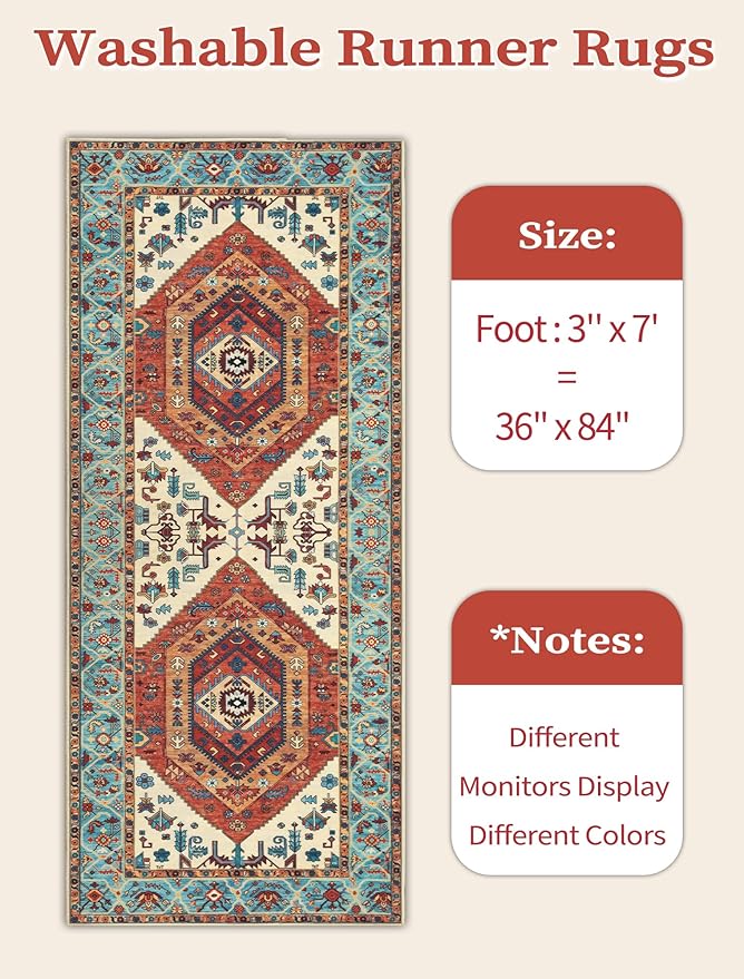 SERISSA Boho Kitchen Runner Rug, 3x7 Washable Non-Slip Runner Rug - Image 6
