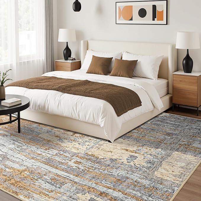 Toneed Abstract Area Rug Modern Washable Rug Soft Non Slip Rug Low Pile - Image 3