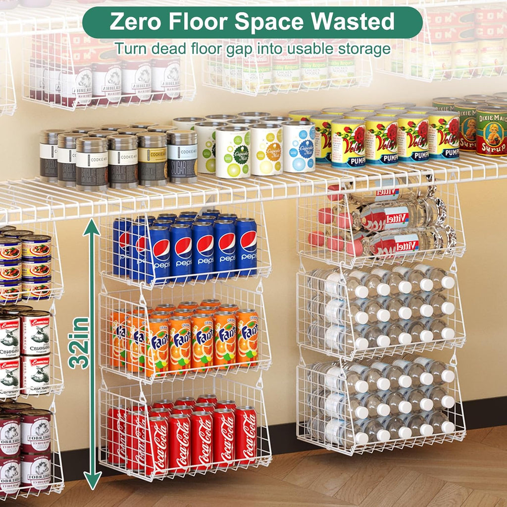 3-Pack Under Shelf Hanging Baskets Space-Saving Pantry Shelf Organizer