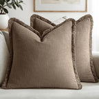 MIULEE Decorative Throw Pillow Covers Neutral Linen Fringe Throw Pillows Set of by MIULEE