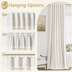 Beige White 100% Blackout Linen Curtains 108 Inch Length 2 Panels Set - Image 6