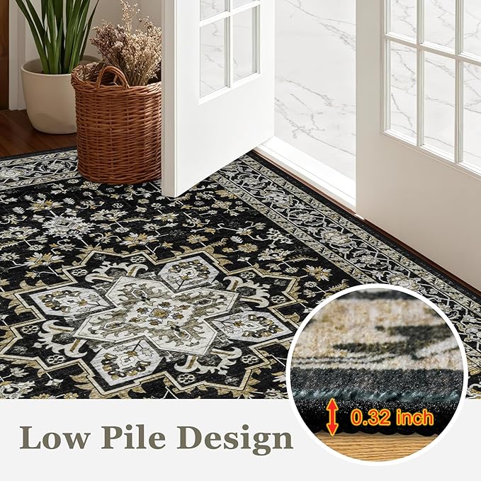 2x3 Area Rugs Living Room Rug: Washable Vintage Boho Medallion Rug No Slip - Image 9