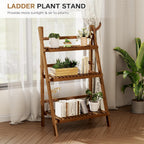 Ladder Shelf, Foldable Plant Shelf Stand, 3-Tier Bamboo Bookshelf, 39.4In