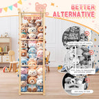 Stuffed Animal Storage - Tall Natural Pine Wood Toy Organizer with Elastic Cords & Shelf, Space-Saving Plushie Playhouse for Nursery, Playroom, Kids Bedroom - Easy Assembly