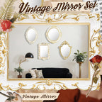 Beeveer 4 Pcs Vintage Gold Wall Mirror Set Luxury Gallery Wall Mirror Decorative Hanging Antique Decor for Living Room Entryway Wedding Bedroom Bathroom Victorian Decor (Elegant,White)