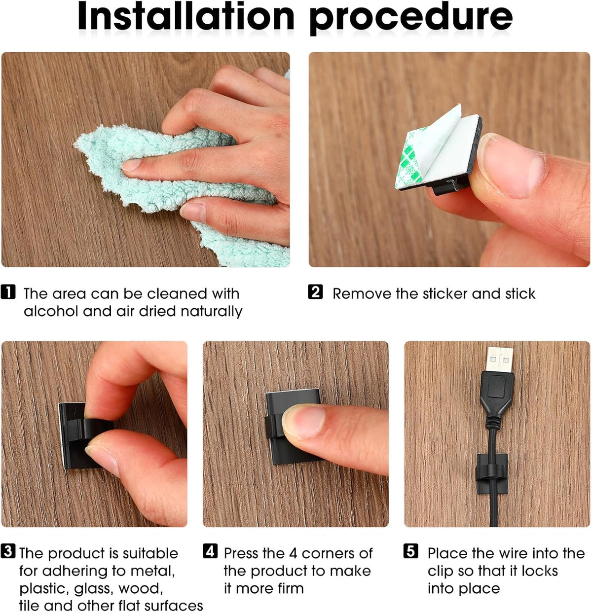 EBOOT 500 Pieces Adhesive Cable Clips Wire Clips Cable Wire Management Wire Cable Holder Clamps Cable Tie Holder for Car, Office and Home