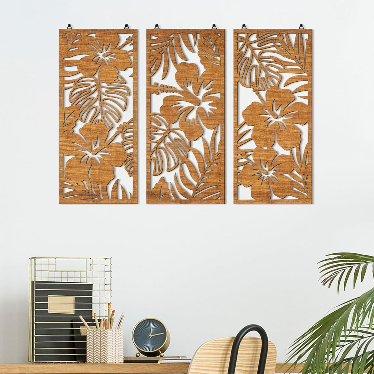 Threehoney 3 Pcs Tropical Wall Decor 3D Palm Leaf Wall Art, Classic