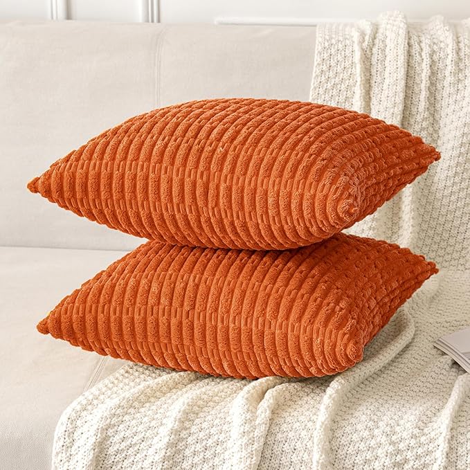 MIULEE Pack of 2 Orange Corduroy Decorative Pillow Covers 18x18 Inch Soft Boho - Image 5