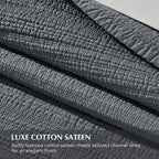 EVERGRACEHOME Cotton Sateen Channel Quilt Set, Queen Size, Midnight Blue
