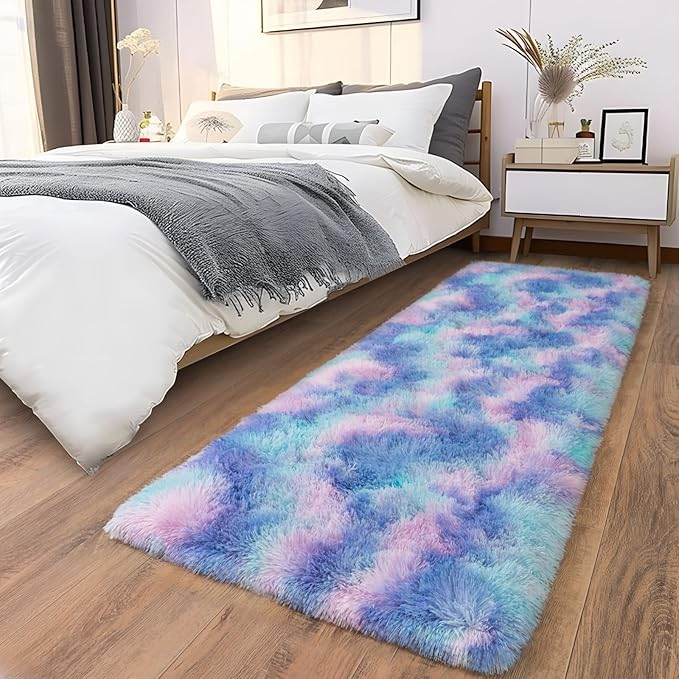 Soft Runner Rugs for Bedroom Hallways, 2x6 Purple Rainbow Fluffy Shag Throw - Image 8