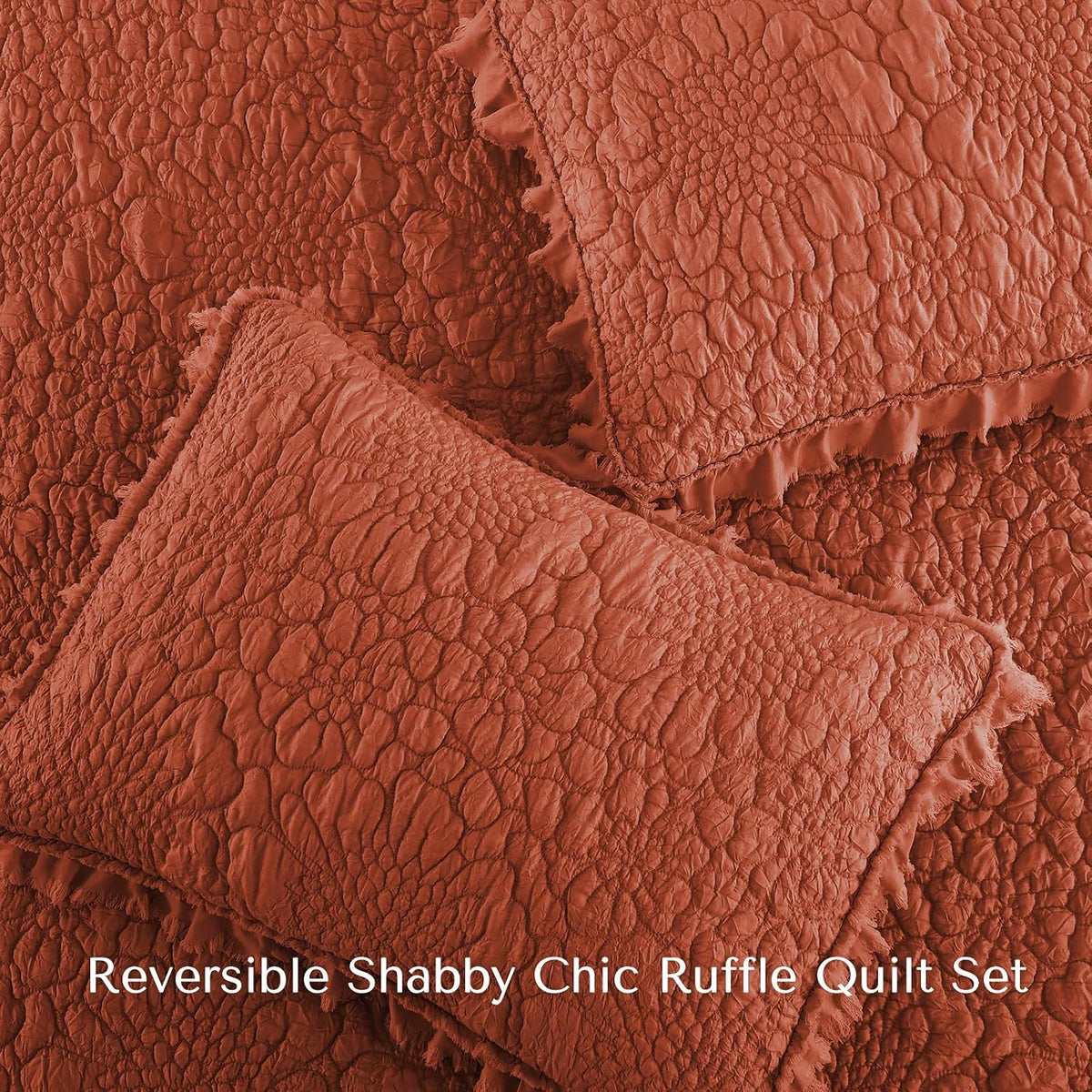 HORIMOTE HOME Shabby Chic Quilt Set Queen Size, Burnt Orange, 90x96 inches