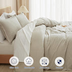 PHF Waffle Duvet Cover Set King, Ultra Soft & Breathable, 104"x90", Linen