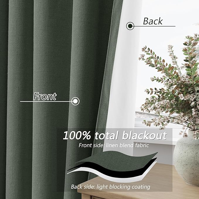 Guken Olive Green 100% Blackout Curtains 96 Inch Length 2 Panels Set - Image 4