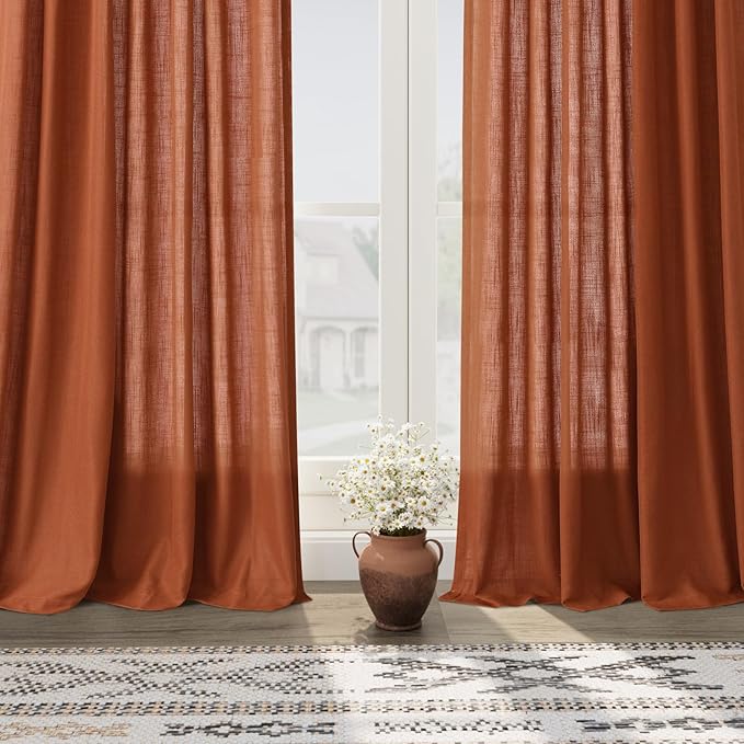 Nanspring Terracotta Linen Curtains 63 Inches Length 2 Panels - Image 2