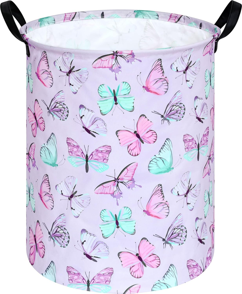 Kids Laundry Hamper Clothes Gift Basket Storage Laundry Baskets Organizer Bin with Handles for Nursery Room (Purple Butterfly)