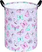 Kids Laundry Hamper Clothes Gift Basket Storage Laundry Baskets Organizer Bin with Handles for Nursery Room (Purple Butterfly)