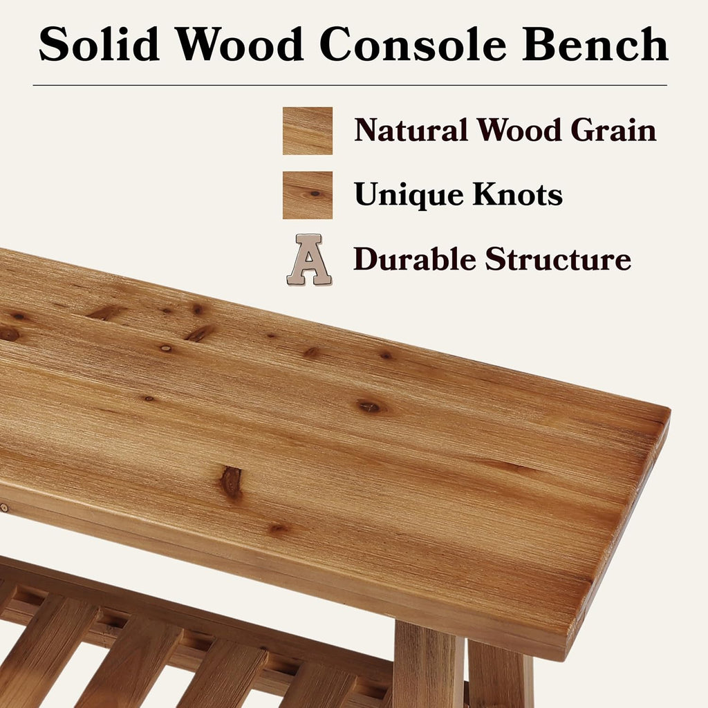 PERFNIQUE 43" Solid Wood Entryway Bench, Farmhouse Bench with Storage
