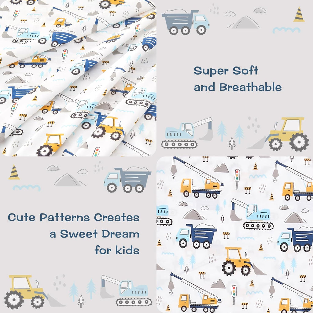 lasoftan Kids Sheet Set Twin Size 3 Pcs, Boys Sheet Set with Blue Excavator Car Pattern，Kids Boys Twin Fitted Sheet，Breathable & Silky Soft Microfiber Fitted Sheet