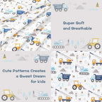 lasoftan Kids Sheet Set Twin Size 3 Pcs, Boys Sheet Set with Blue Excavator Car Pattern，Kids Boys Twin Fitted Sheet，Breathable & Silky Soft Microfiber Fitted Sheet
