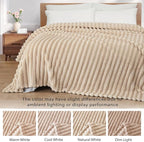 Exclusivo Mezcla King Size Flannel Fleece Blanket, Super Soft Striped Jacquard - Image 3