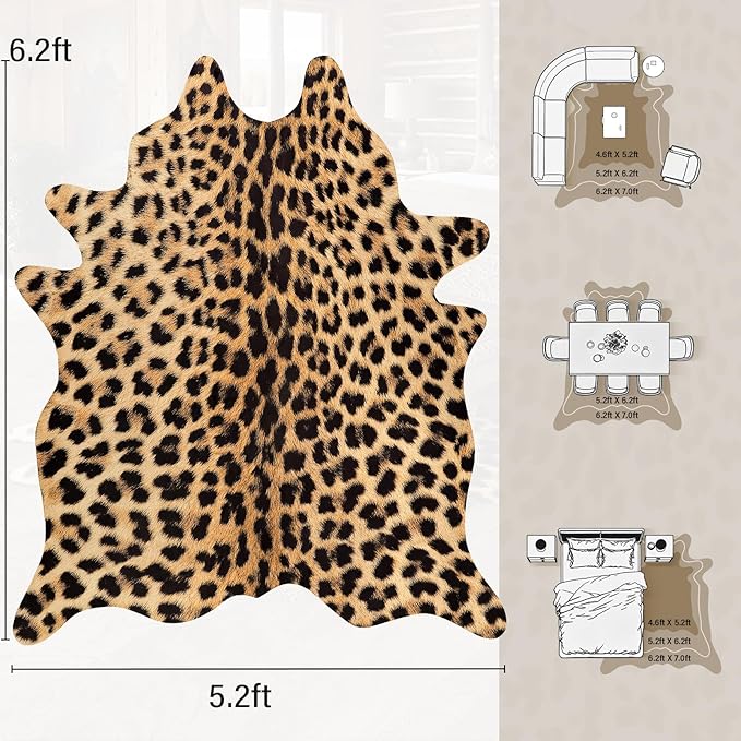AROGAN Premium Leopard Print Rug 5.2x6.2 Feet, Machine Washable Faux Fur - Image 2