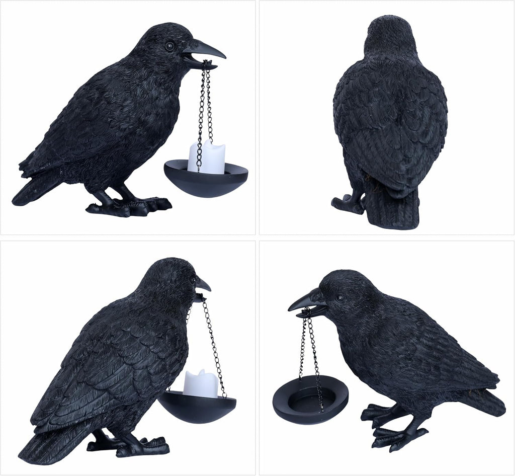 Dlfghos Gothic Home Decor Raven Lamp Tealight Candle Holder Halloween Decorations Indoor Fake Crow Light Holder Resin Black Bird Statue for Living Room Fireplace Entrance Holiday Spooky Ornaments