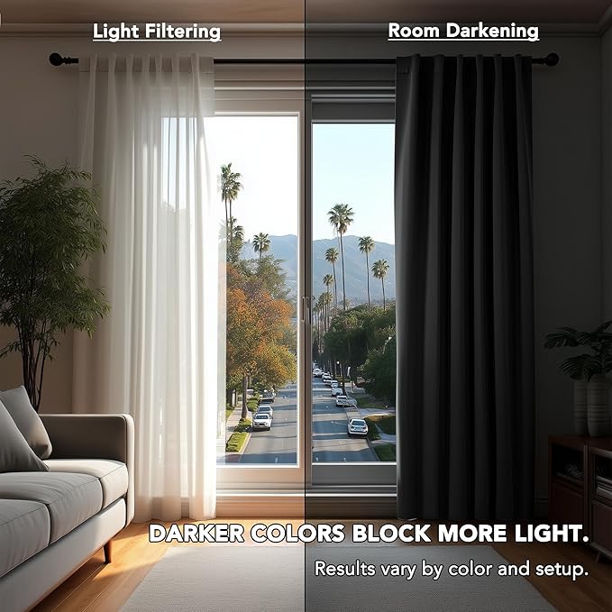 Deconovo Blackout Curtains, Thermal Insulated, W70 x L63 2 Panels, Back Tab - Image 3