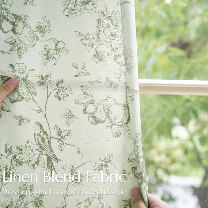 jinchan Linen Floral Curtains for Living Room 84 Inch Long Sage Green Printed - Image 6