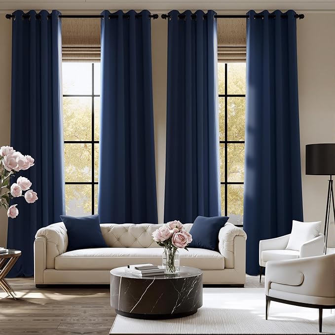 NICETOWN Room Darkening Draperies Curtains Panels, 2 Panels Navy Blue W52 x L63 - Image 2
