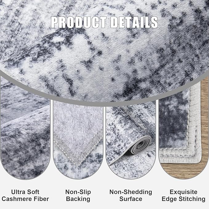 2.6'x8' Runner Rug Washable Rug;Modern Abstract Soft Thin Runner Rug Grey - Image 6