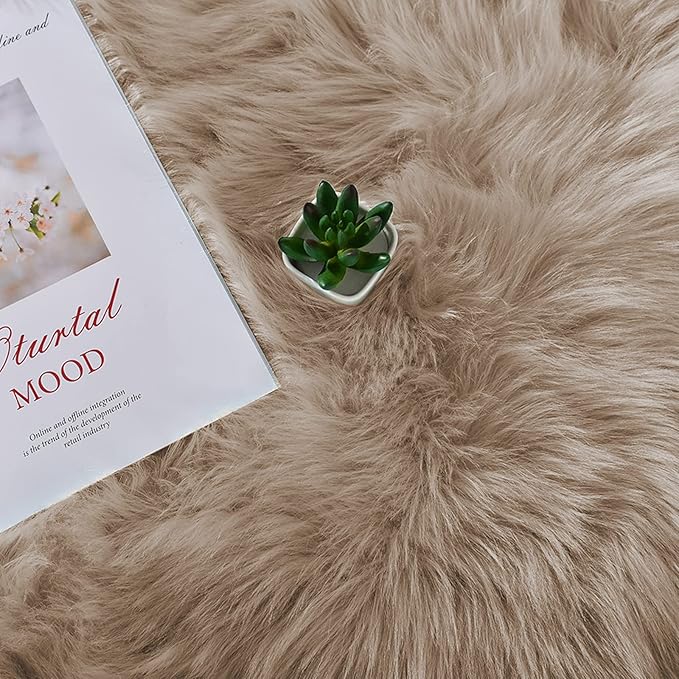 Latepis Shag Area Rug 6.7x10 Light Brown Beige Washable Faux Fur Fuzzy Rugs - Image 6
