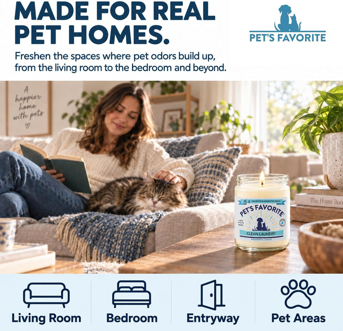 Clean Laundry Pet Odor Eliminator Candle Pet Friendly, 1 Pack