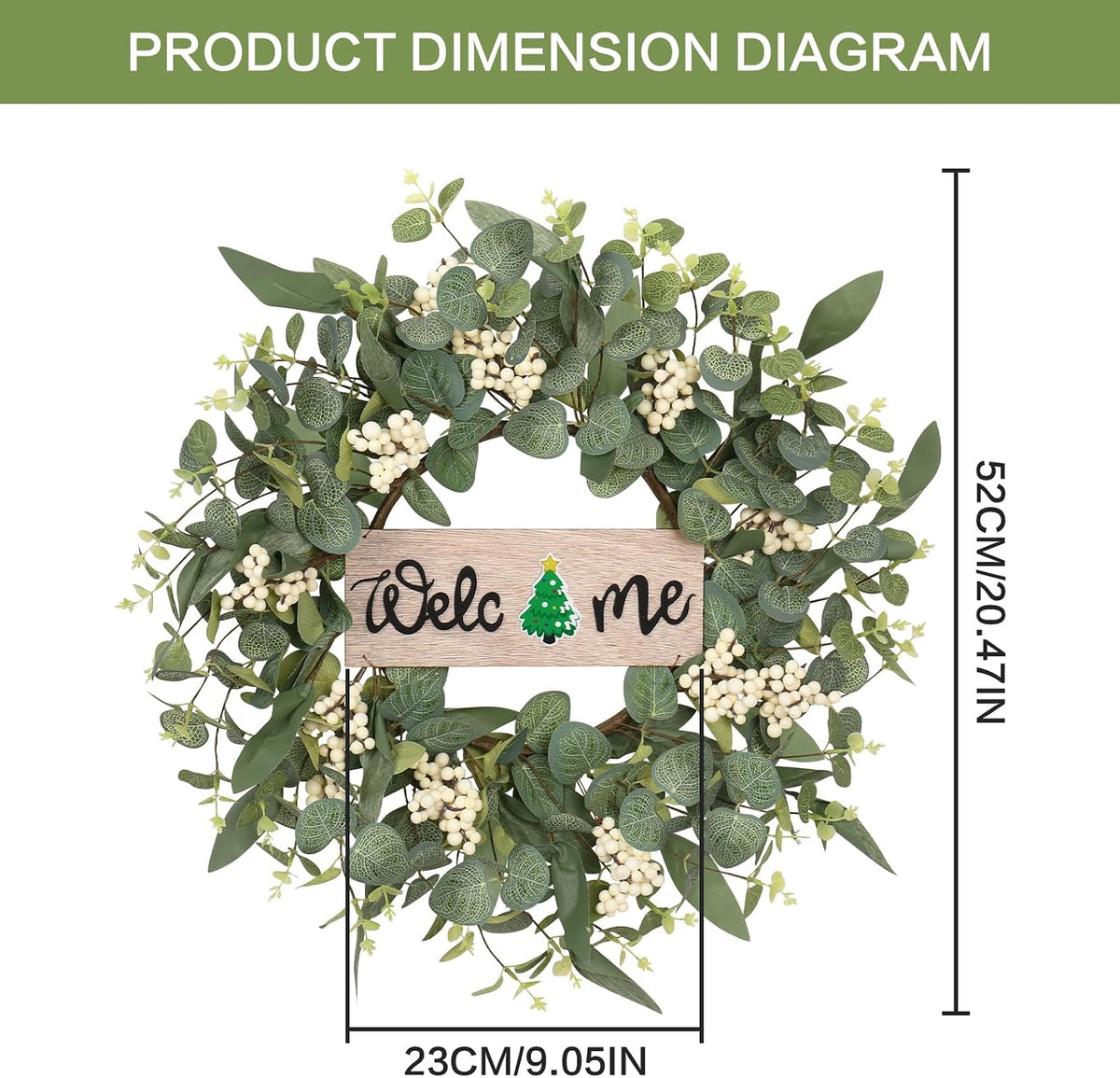 20Inch Wreaths for Front Door for Spring Fall Summer Winter Welcome Sign